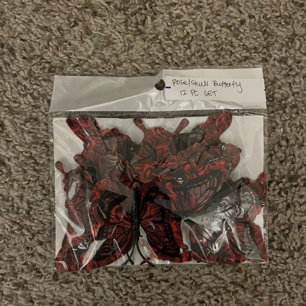 Red Skull Butterfly Decor Set